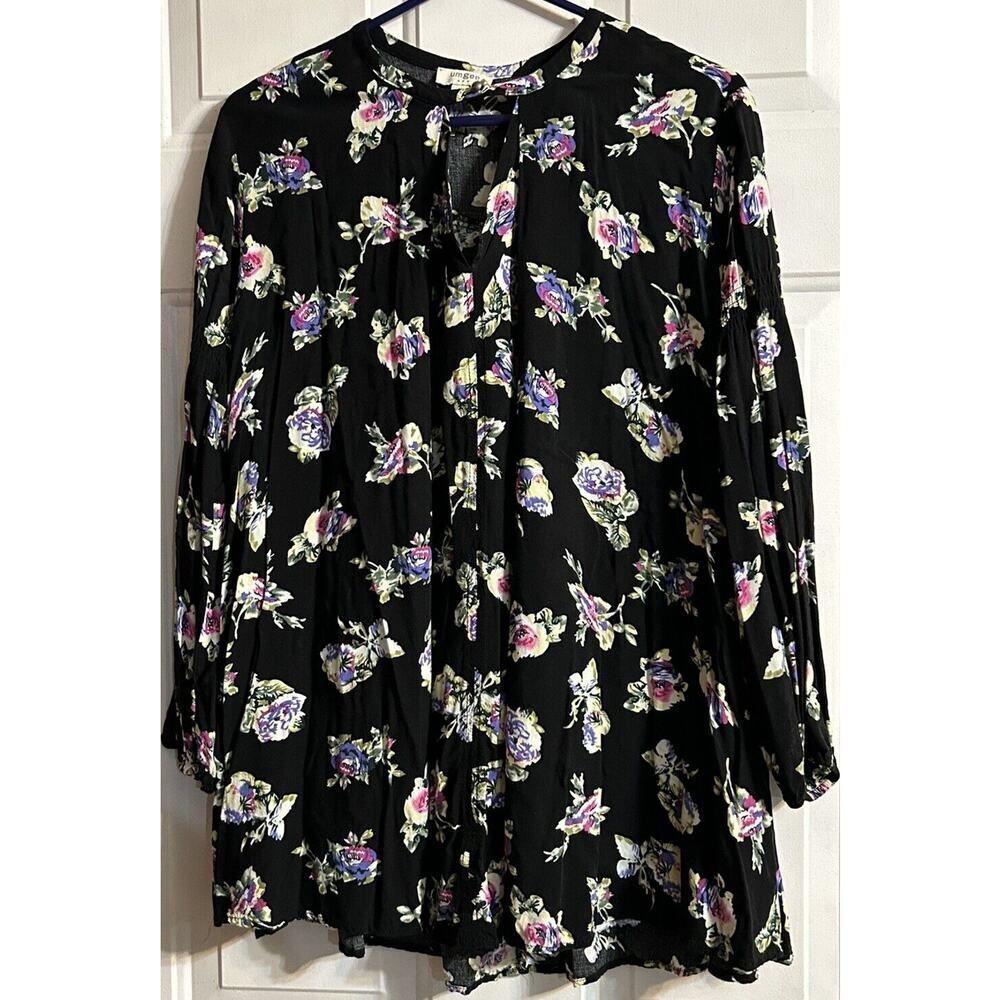 Umgee Black W Floral Long Sleeve Blouse Shirt Top (Poss Dress?) Boho Size Small